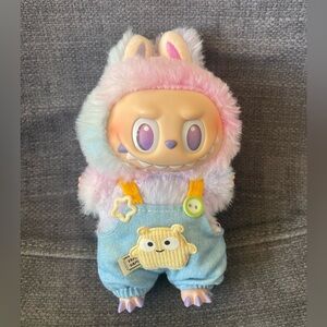 Pastel Plush Monster Toy with Overalls
